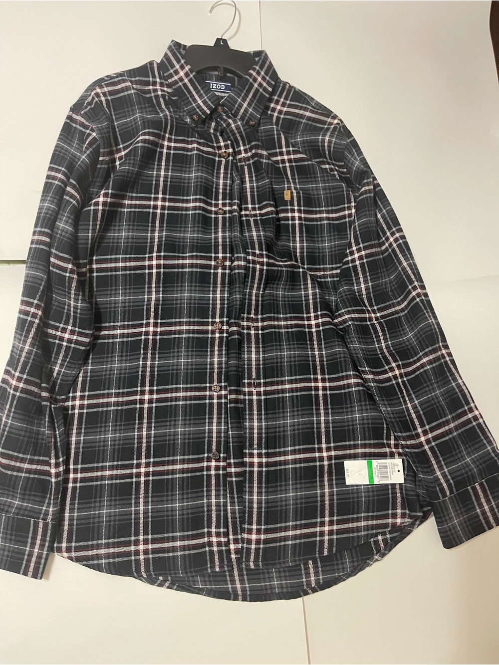 Izod Black Plaid Button-Up Shirt with White & Red Accents